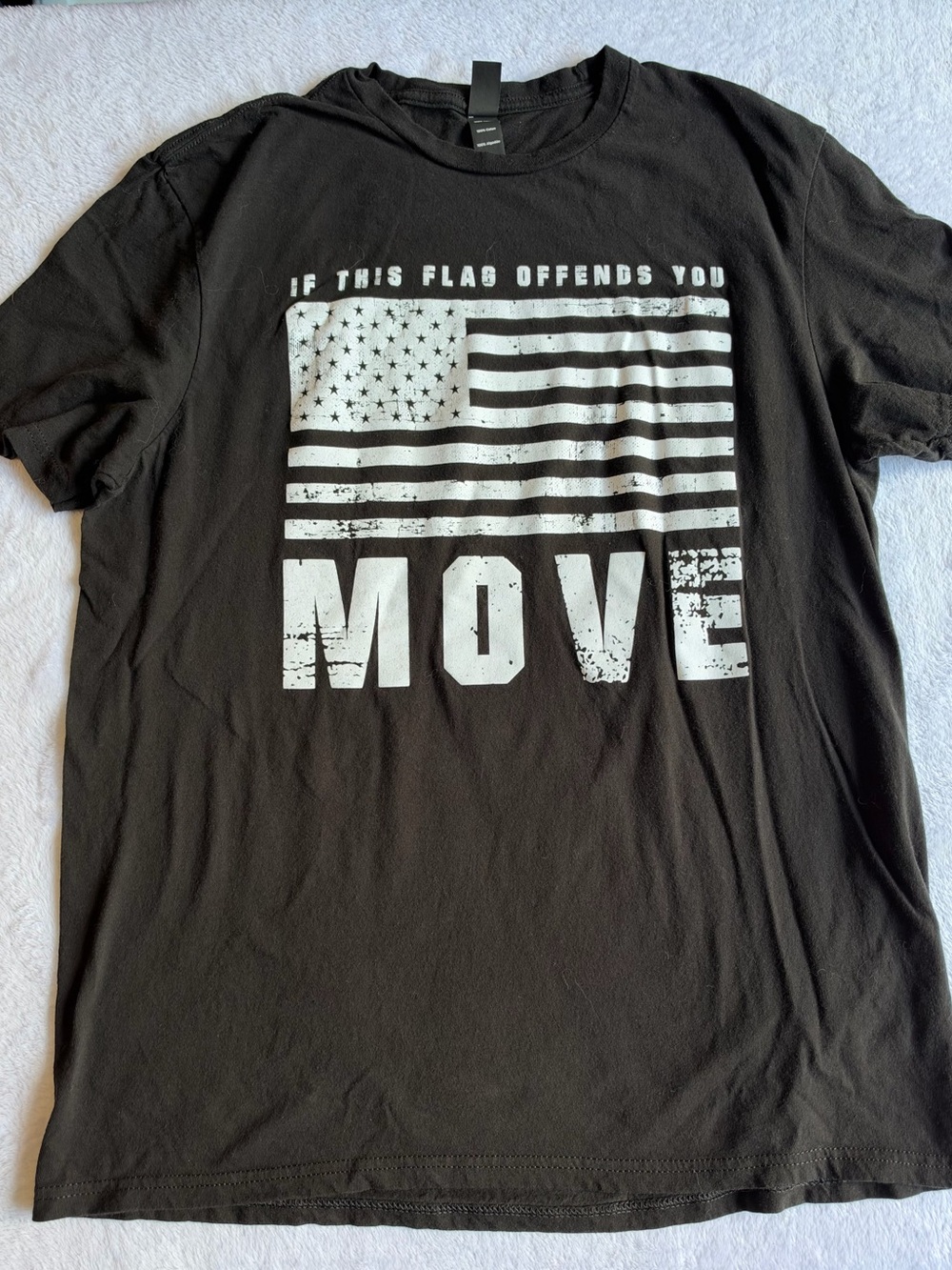 Black Graphic Tee with American Flag and MOVE Print